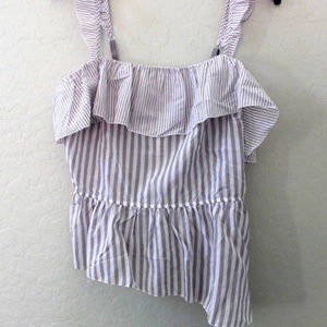 Victoria's Secret Stripe Ruffle Asymmetrical Hem Cami Sleep Top Violet